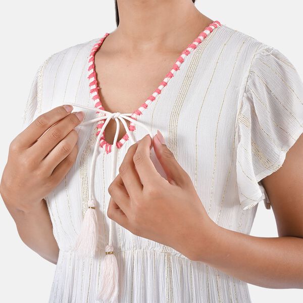 Maxikleid aus Viskose-Crepe mit Lurex, Einheitsgr&ouml;&szlig;e, Rosa image number 7