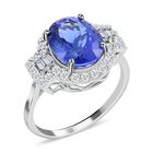 AAAA Tansanit, Weißer Diamant Ring 950 Platin (Größe 16.50) ca. 5,29 ct