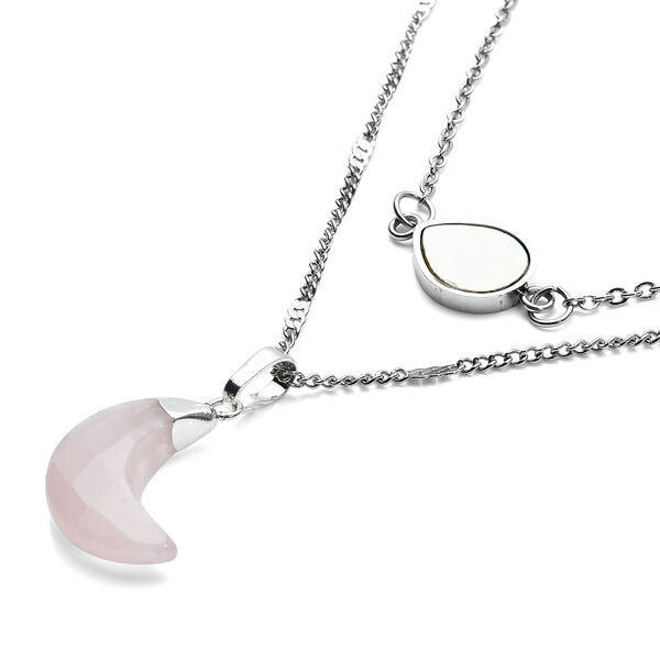 Wei&szlig;es Perlmutt und Rosenquarz Halskette 48 cm Edelstahl ca. 2,00 ct image number 2