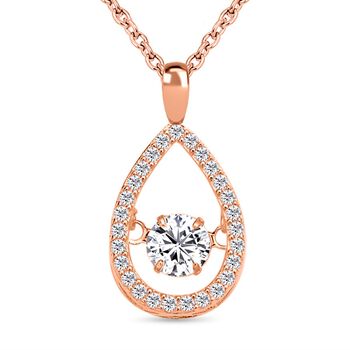 Wei&szlig;er Zirkonia-Anh&auml;nger mit Edelstahl-Kette, 925 Silber ros&eacute;vergoldet ca. 1,05 ct