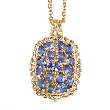 Tansanit Anh&auml;nger mit Kette, ca. 50 cm Nickelfreies Messing platiniert und vergoldet und 316L Edelstahl platiniert ca. 2.47 ct