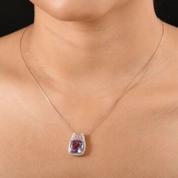 Djoy AA Rose De France Amethyst, Moissanit und rosa Saphir Ring und Anh&auml;nger mit 50cm Kette