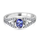 AAA Tansanit, weißer Zirkon Ring, 925 Silber platiniert, (Größe 19.00), ca. 1.20 ct