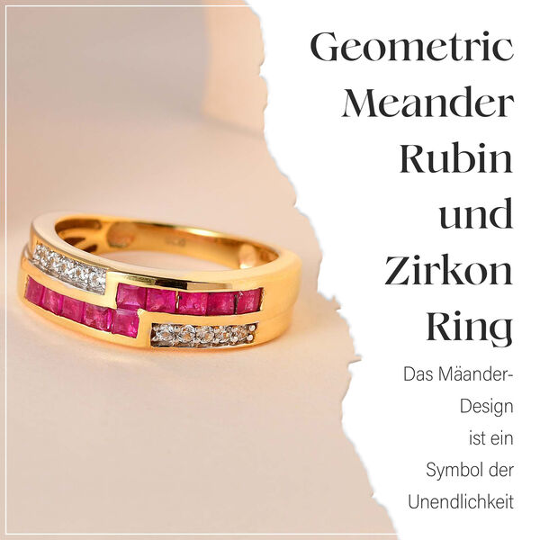Geometric Meander Rubin und Zirkon Ring- 1,11ct. image number 8