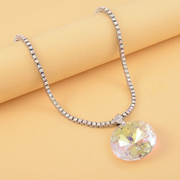 Kunsthandwerklicher wei&szlig;er AB-Farbkristall mit 50cm Halskette image number 1