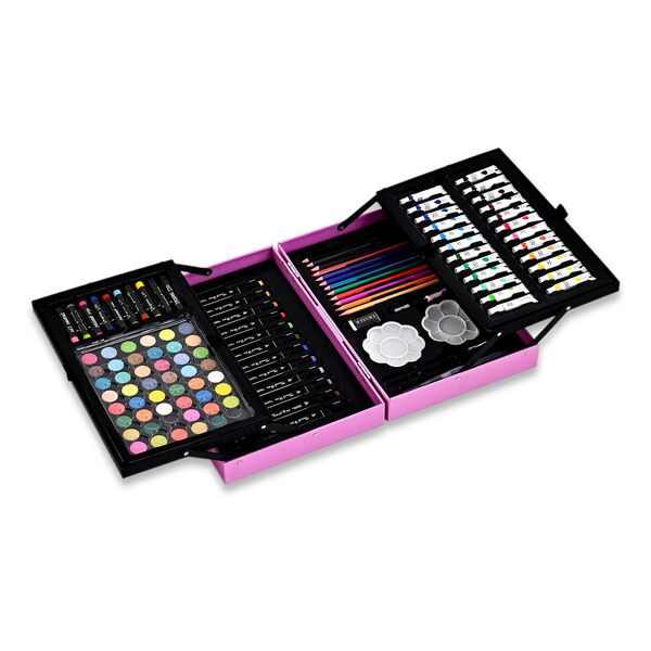 LIVMORE K&uuml;nstler Malset 115 teilig im Kreativkoffer 34 x 23 cm Rosa