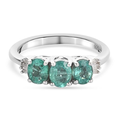 Sambischer Smaragd und Diamant 3 Stein Ring 925 Silber Platin-Überzug image number 0