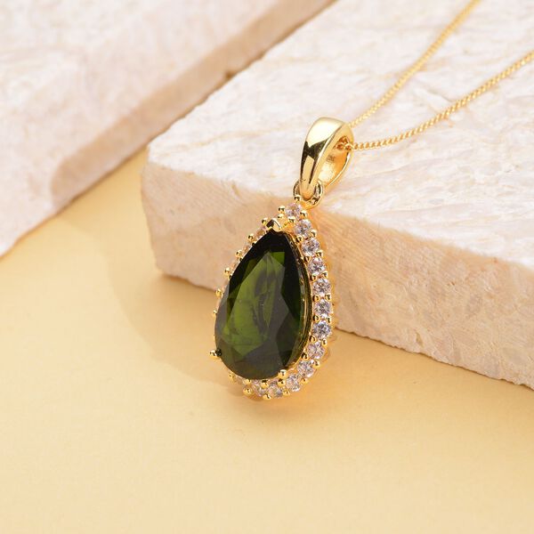 Nat&uuml;rlicher Chromdiopsid und wei&szlig;er Zirkon-Anh&auml;nger mit Kette, 925 Silber Gelbgold Vermeil ca. 5.33 ct image number 3