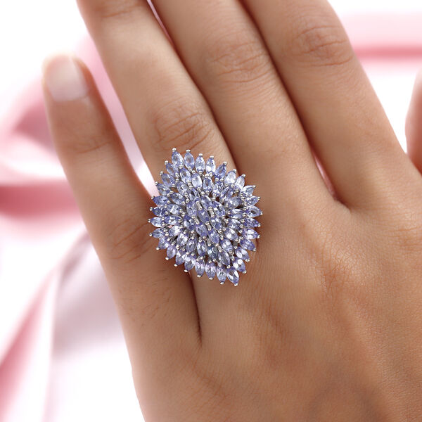 Tansanit Cluster-Ring, 925 Silber platiniert  ca. 5,78 ct image number 3