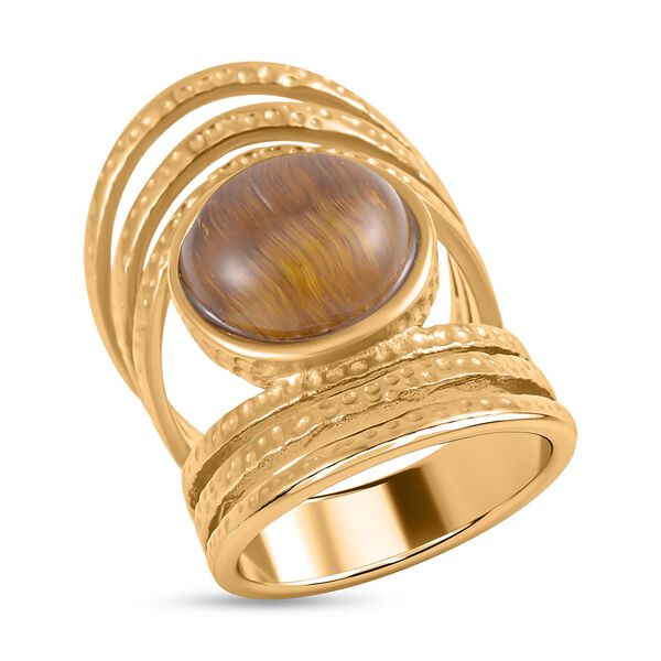 Gelbes Tigerauge Ring 316L Edelstahl, (Größe 16.00) ca.0 vergoldet 5.00 ct image number 4