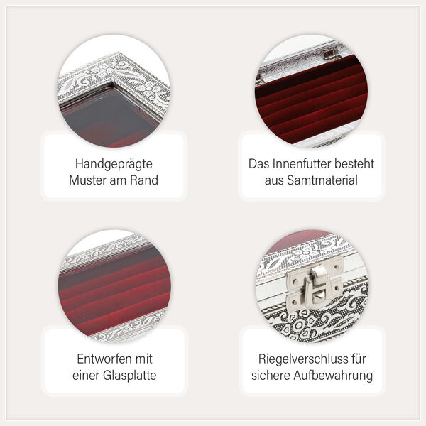 Antik-Oxidierte Schmuckk&auml;stchen mit Sichtfenster und Weinroter Samtauskleidung, silber image number 5