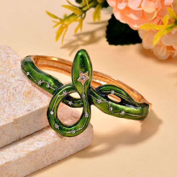 Gr&uuml;n emaillierter wei&szlig;er Kristall-Armreif, 18cm image number 1