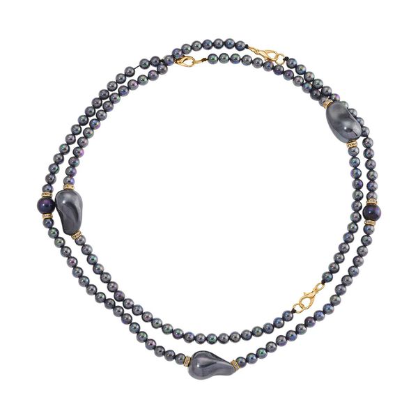 3er Set Pfauenfarbene Muschelkernperlen-Schmuckst&uuml;cke, bestehend aus Armband (ca. 19 cm) und zwei Halsketten (ca. 40 cm und 50 cm), gelb vergoldet image number 3