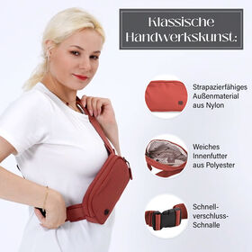 Nylon Crossbody Tasche in Ziegelrot mit praktischen Fächern, 19x12x6cm