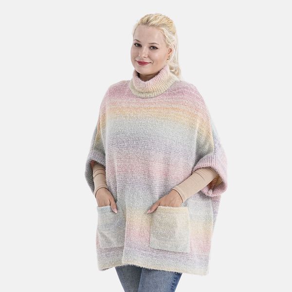 La Marey - Poncho mit Stehkragen und Taschen, Mehrfarbig