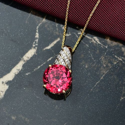 D’joy Lab Created Padparadscha-Saphir, Weißer Zirkon Schmuckset 925 Silber 750 Gelbgold Vermeil ca. 9,21 ct. image number 1