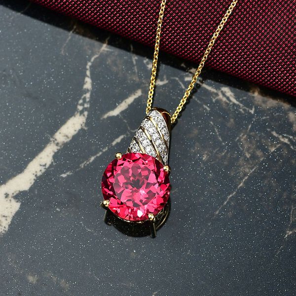 D joy Lab Created Padparadscha-Saphir, Wei&szlig;er Zirkon Schmuckset 925 Silber 750 Gelbgold Vermeil ca. 9,21 ct. image number 2