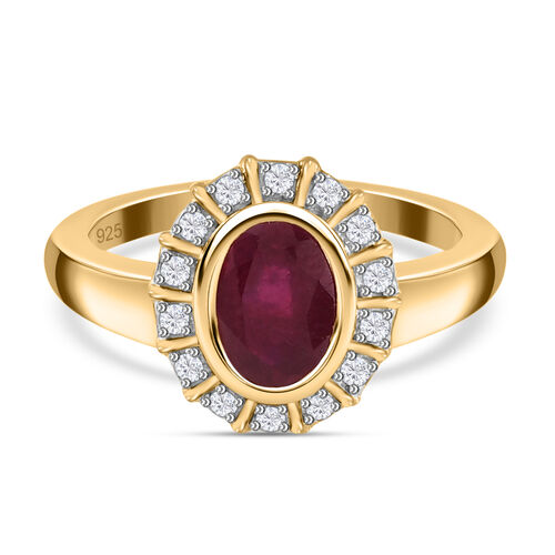 Fissure gefüllt Rubin und Zirkon Ring 925 Silber vergoldet  ca. 1,26 ct image number 0