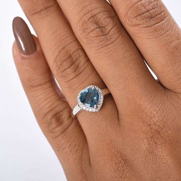 AA London Blau Topas, Wei&szlig;er Zirkon Ring 925 Silber rhodiniert (Gr&ouml;&szlig;e 21.00) ca. 2,30 ct image number 3