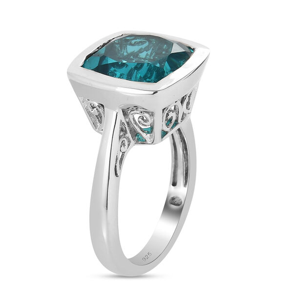 Capri Blau Triplett Quarz Solit&auml;r Ring 925 Silber Platin-&Uuml;berzug image number 5