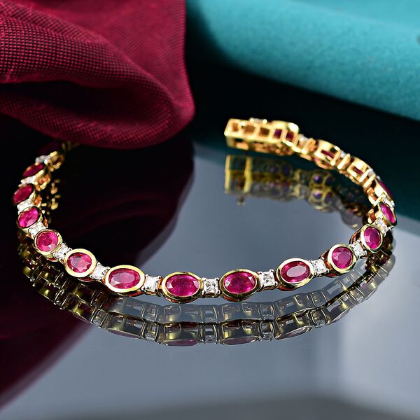 K&ouml;niglicher Glamour- D'Joy Afrikanischer Rubin (Fissure gef&uuml;llt), Moissanit Armband ca. 19 cm 925 Silber Rhodiniert und 750 Gelbgold Vermeil ca. 13.41 ct image number 2