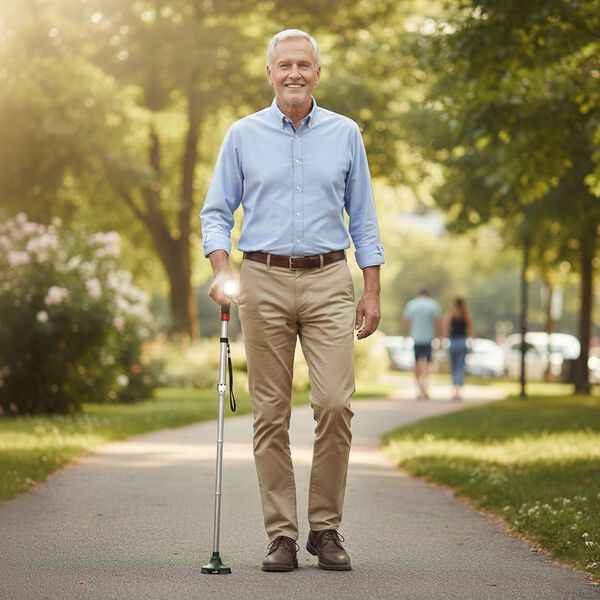 Faltbarer Smart-Gehstock mit LED Licht und Alarm, Belastbarkeit 113 KG, Grau, Ben&ouml;tigt 2xAAA-Batterien (nicht im Lieferumfang enthalten) image number 3