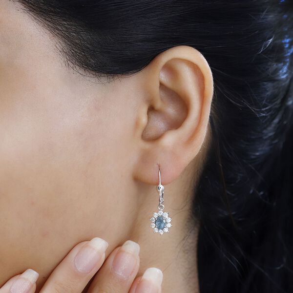 AA Aqua Kyanit, Weißer Zirkon Ohrringe 925 Silber rhodiniert ca. 1.70 ct image number 3