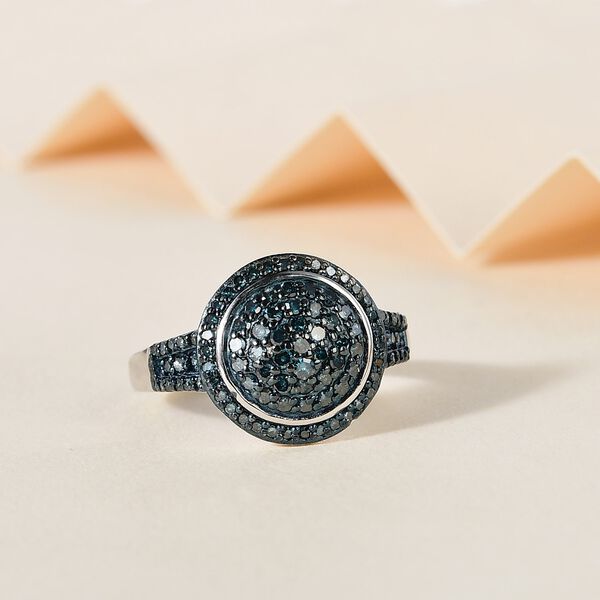 Blauer Diamant Ring, 925 Silber platiniert, (Gr&ouml;&szlig;e 16.00), ca. 0.75 ct image number 2