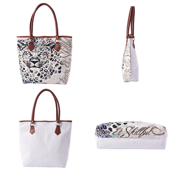 Klassische Handtasche mit PU-Leder Griff, Leopard-Braun image number 2