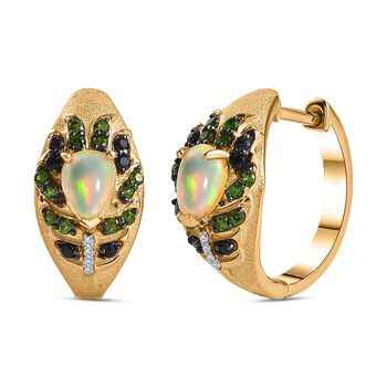 AA Nat&uuml;rlicher, &auml;thiopischer Welo Opal, Kanchanaburi Blauer Saphir Ohrringe 925 Silber Zweifarbige Beschichtung ca. 1,62 ct.