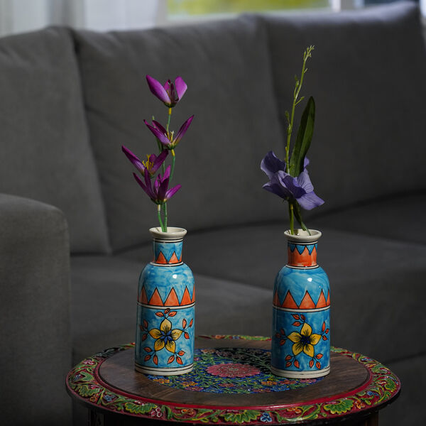 2er set handbemalte Keramikvasen, 7,5x19 cm, T&uuml;rkisfarben image number 2