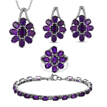 Afrikanischer Amethyst Schmuckset  Edelstahl ca. 25.63 ct