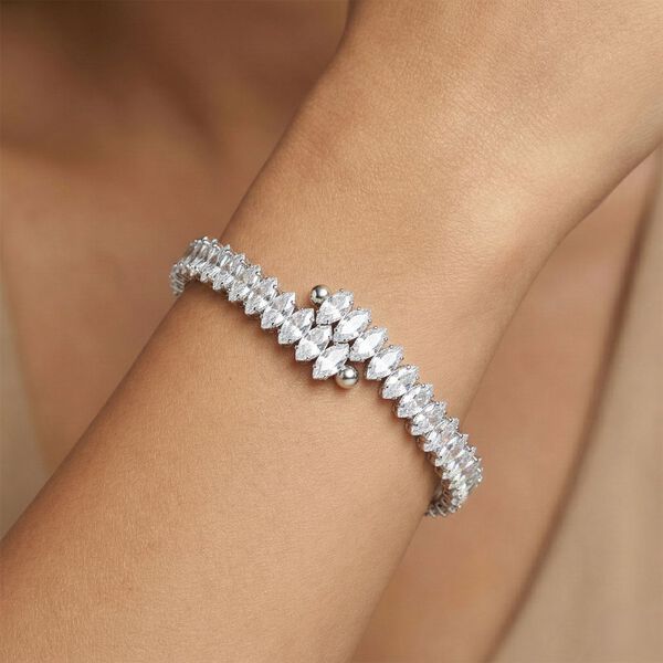 Wei&szlig;er Zirkonia Armreif ca. Flexibles cm Nickelfreies Messing image number 2