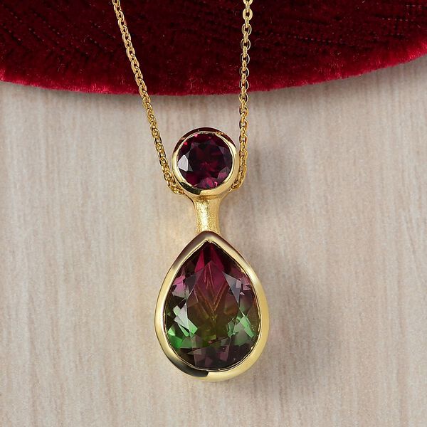 D'Joy Wassermelonen Triplett Quarz und Rhodolith Granat Anhänger mit 50cm Kette - 7,28 ct. image number 2