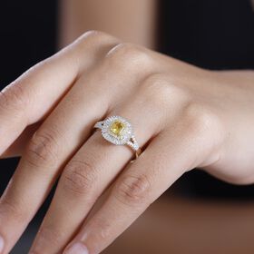 AAA Orange Saphir, Weißer Diamant Ring 585 Gold (Größe 19.00) ca. 1,34 ct