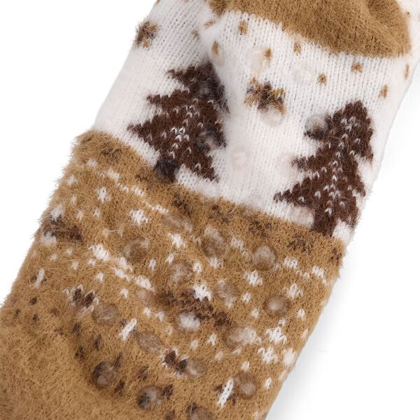 Kuschelige Sherpa Socken, Weihnachtsbaum-Muster, Beige image number 3