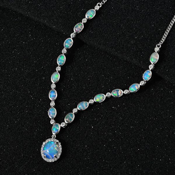 AA nat&uuml;rliche, &auml;thiopische Welo Opal und Zirkon-Halskette, 45 cm - 7,59 ct. image number 8