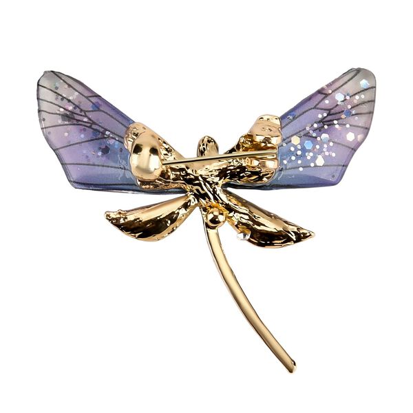 Harz und wei&szlig;e Kristall-Brosche in Goldton, Libelle image number 5