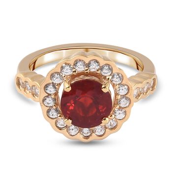 Mexikanischer Kirschfeuer-Opal und Zirkon Halo Ring 925 Silber vergoldet (Gr&ouml;&szlig;e 16.00) ca. 1,41 ct