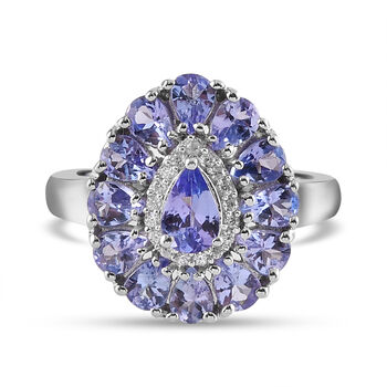 Tansanit und wei&szlig;er Zirkon-Ring, 925 Silber platiniert  ca. 2,22 ct