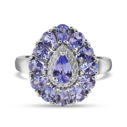 Tansanit und wei&szlig;er Zirkon-Ring, 925 Silber platiniert (Gr&ouml;&szlig;e 16.00) ca. 2,22 ct