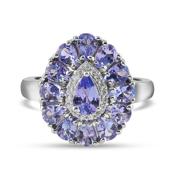 Tansanit und wei&szlig;er Zirkon-Ring, 925 Silber platiniert  ca. 2,22 ct