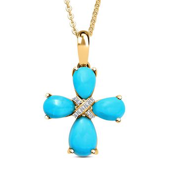 Amerikanischer, nat&uuml;rlicher Sleeping Beauty T&uuml;rkis-Anh&auml;nger mit Kette, 925 Silber vergoldet ca. 1.99 ct