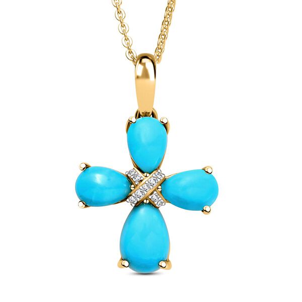 Amerikanischer, natürlicher Sleeping Beauty Türkis-Anhänger mit Kette, 925 Silber vergoldet ca. 1.99 ct image number 0