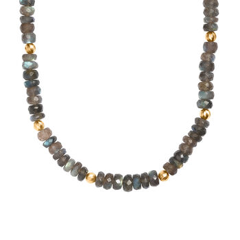 D'Joy AAA Labradorit Halskette ca. 45 cm + 5 cm Extender, 925 Silber 750 Gelbgold Vermeil ca. 223,00 ct.