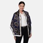 LA MAREY - 100% natürlicher Maulbeerseiden bedruckter Schal in Geschenkbox, 55x170 cm, Dunkelblau