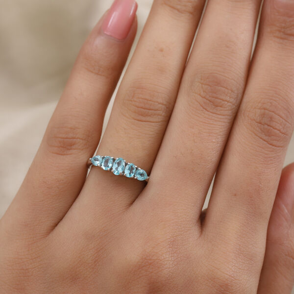 Paraiba-Topas 5 Stein Ring 925 Silber Platin-Überzug image number 3