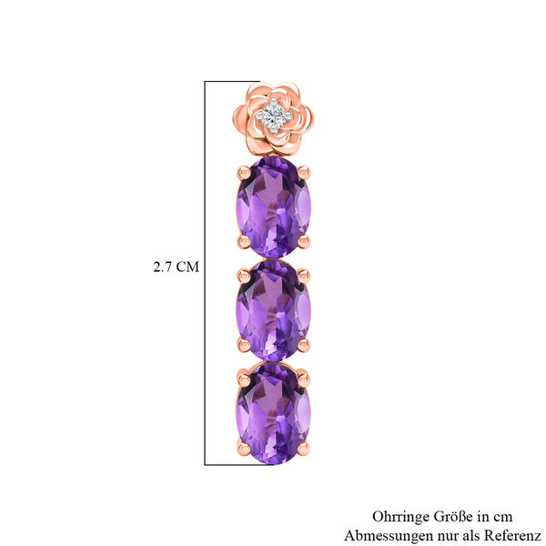 GP - AAA Rose De France Amethyst, Wei&szlig;er Zirkon Ohrringe 925 Silber 750 Ros&eacute;gold Vermeil ca. 4,85 ct. image number 7