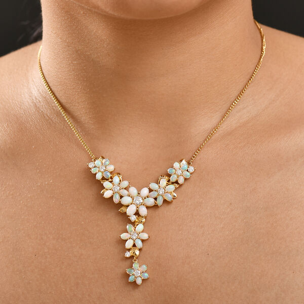 AA Natürlicher, äthiopischer Welo Opal, Moissanit Halskette ca. 45 cm 925 Silber 750 Gelbgold Vermeil ca. 9,51 ct. image number 2