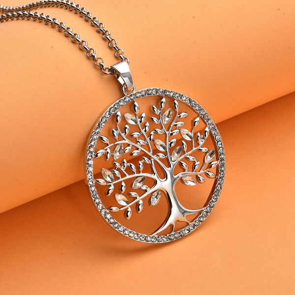 Wei&szlig;er Kristall und Glas Lebensbaum-Anh&auml;nger mit Kette, 74+6 cm, silberfarben image number 3